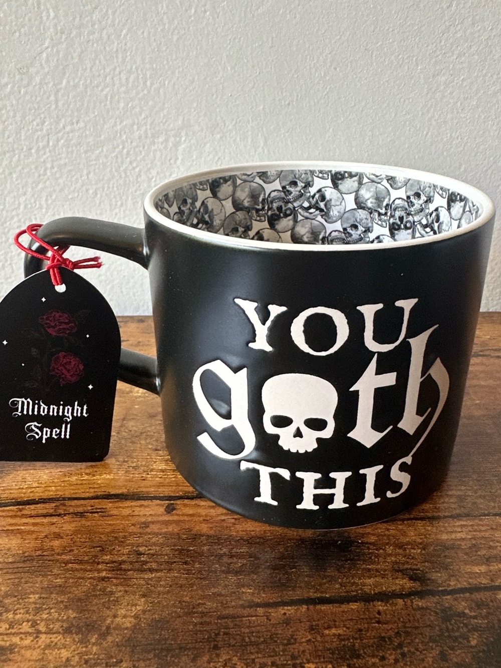 You Goth This Skull Mug Black Ceramic Skull Interior Double Sided 19oz Mug NWT